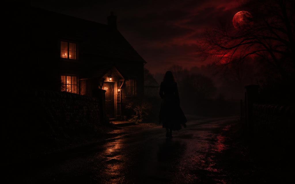 Silhueta de pessoa se afastando de uma casa à noite